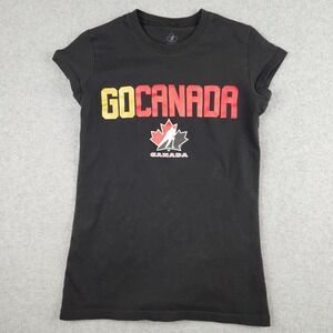 Bulletin GO CANADA Black T Shirt Women's Size M Short Sleeve Maple Leaf